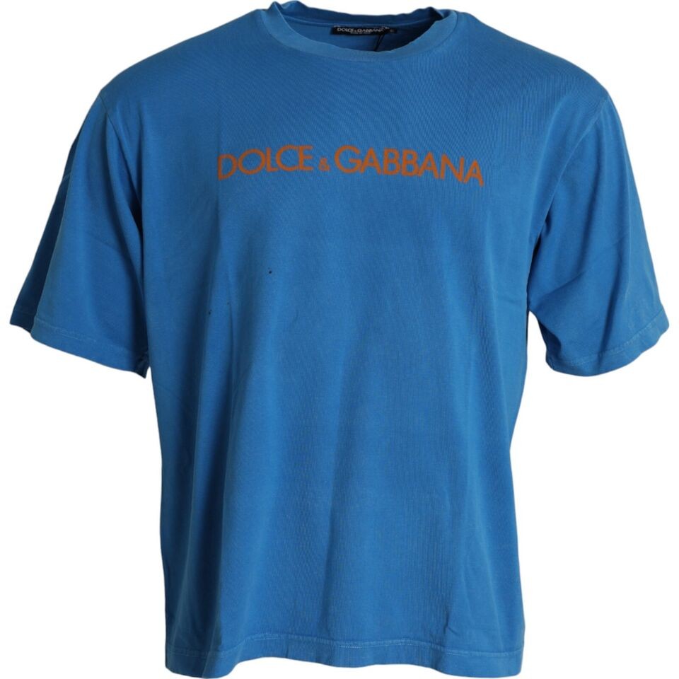DOLCE & GABBANA T-shirt Blue Logo Print Short Sleeve Cotton IT50US40L