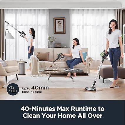 Eureka Cordless Vacuum Cleaner for Home, Stick Vacuum Cordless Rechargeable Detachable Battery, Rapid Clean Ultra Powerful Suction LED Display, 40min Runtime, NEC370GR, Green