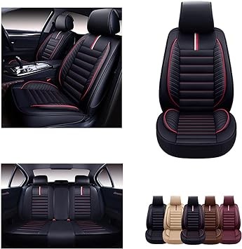 OASIS AUTO Car Seat Covers Premium Waterproof Faux Leather Cushion Universal Accessories Fit SUV Truck Sedan Automotive Vehicle Auto Interior Protector Full Set (OS-001 Black&Red)