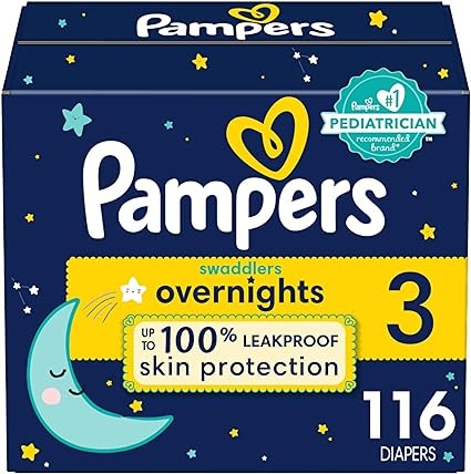 Pampers Swaddlers Overnights Diapers - Size 3, 116 Count, Disposable Baby Diapers, Night Time Skin Protection