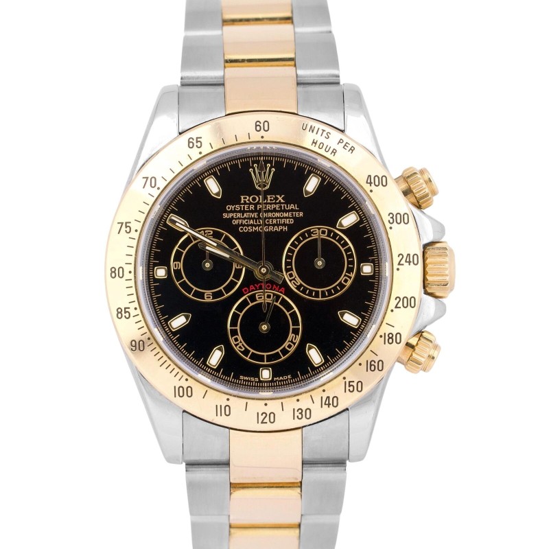 Rolex Daytona Cosmograph 40mm BLACK Two-Tone 18K Yellow Gold Steel 116523 Watch