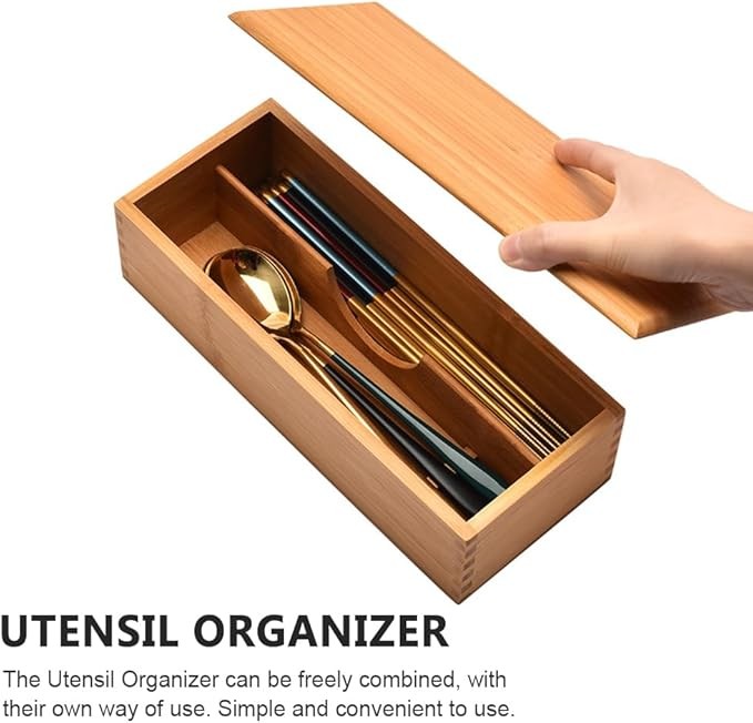 Seasoning Organizer Wooden Cutlery Box with Lid Small Drawer Organizer Kitchen Cutlery Organizer Silverware Storage Box Container for Spoon Chopsticks Forks Silverware Organizer