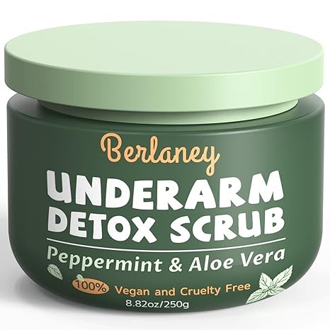 Detox Scrub 8.8 oz with Peppermint, Aloe Vera and Walnut Shell Powder, Underarm Scrub Helps on Removing Odor, Deep Cleanse & Exfoliating, for Legs, Knee, Feet, Hands Whole Body, Armpit