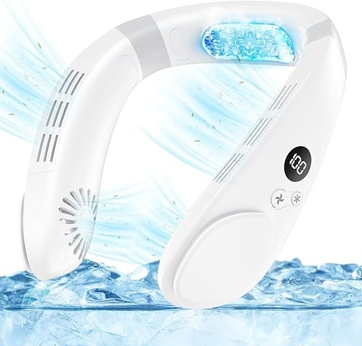 2024 Summer Innovation Cooling Neck Cooler, Neck Fan with Cooling Plate, Instant Cooling, 3 Stage Adjustment, No Blades, 360 Degree Surround Style, Neck Cooler, Portable, Lightweight, 4,400 mAh, Large
