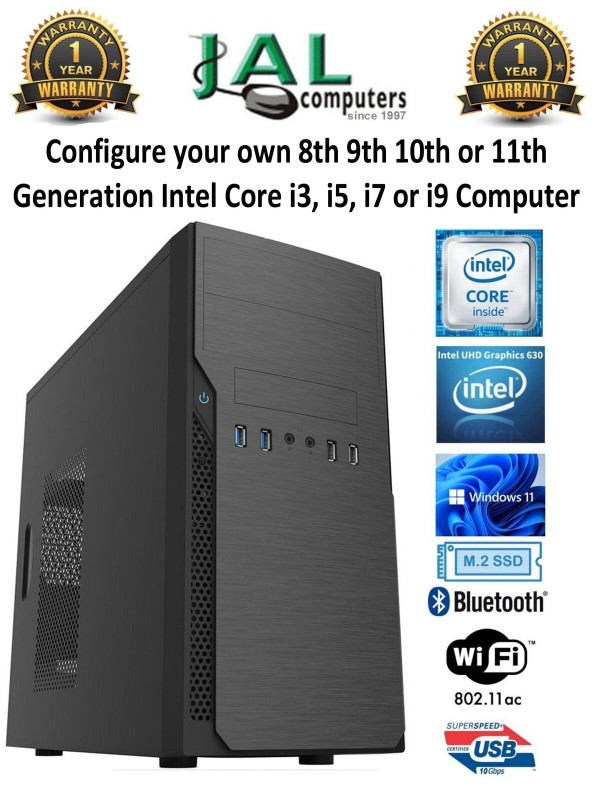 Intel Core i3 i5, i7 & i9 PC Configure your own Win 11 Pro B'tooth 802.11ac WiFi